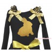 Easter Black Tank Top Gold Sequins Ruffles Sparkle Gold Bow & Sparkle Gold Rabbit Print TB1419